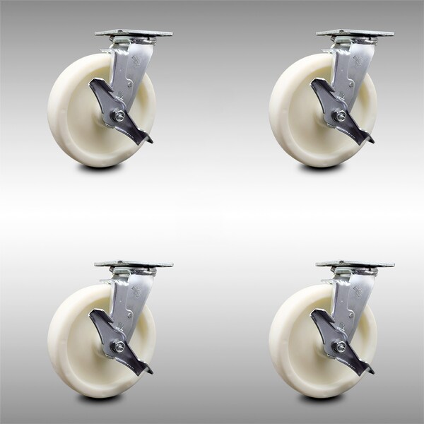 8 Inch Stainless Steel Nylon Caster Set with Ball Bearings and Brake/Swivel Lock